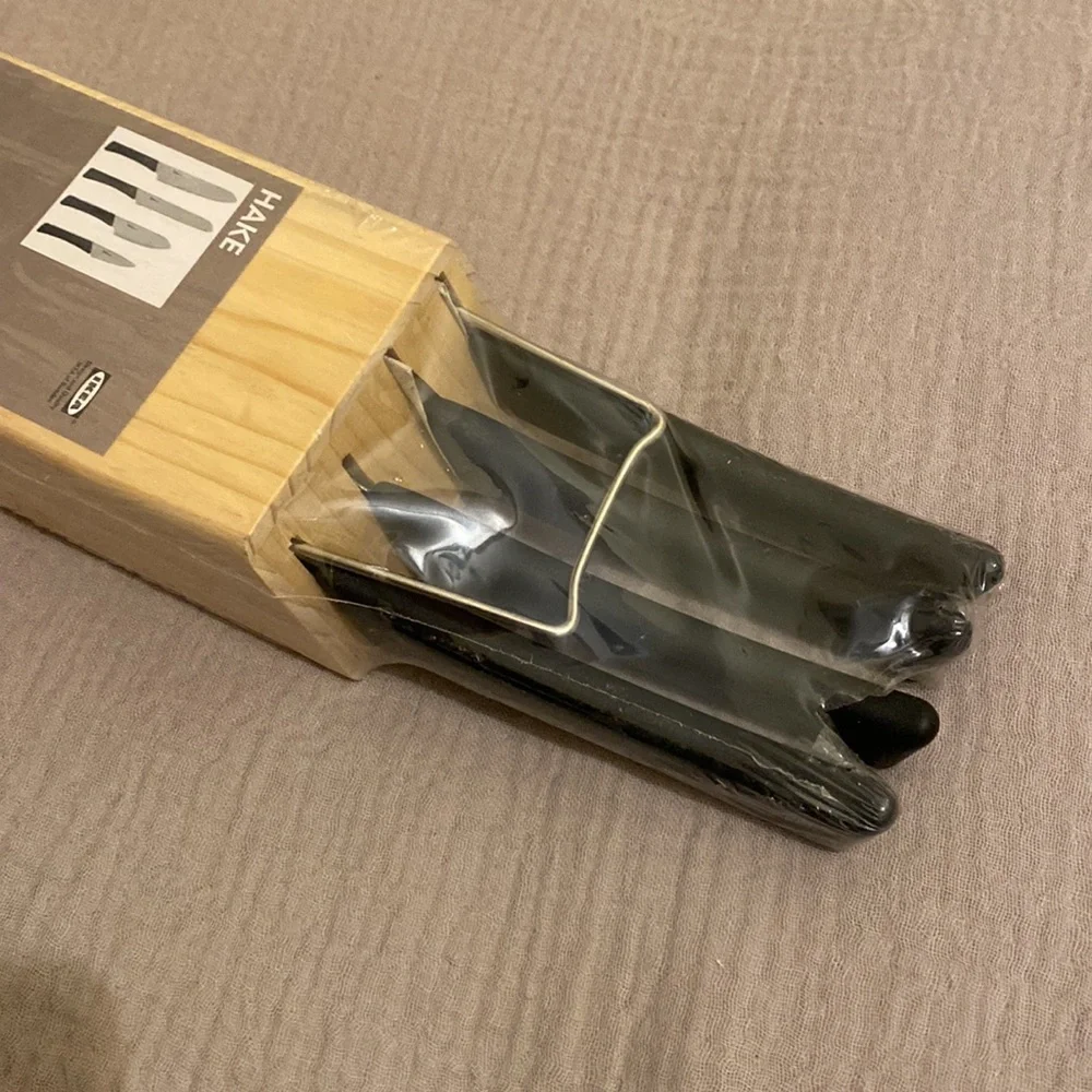 Ikea Hake 4pc Stainless Steel Knife Set + Wooden Holding Block New